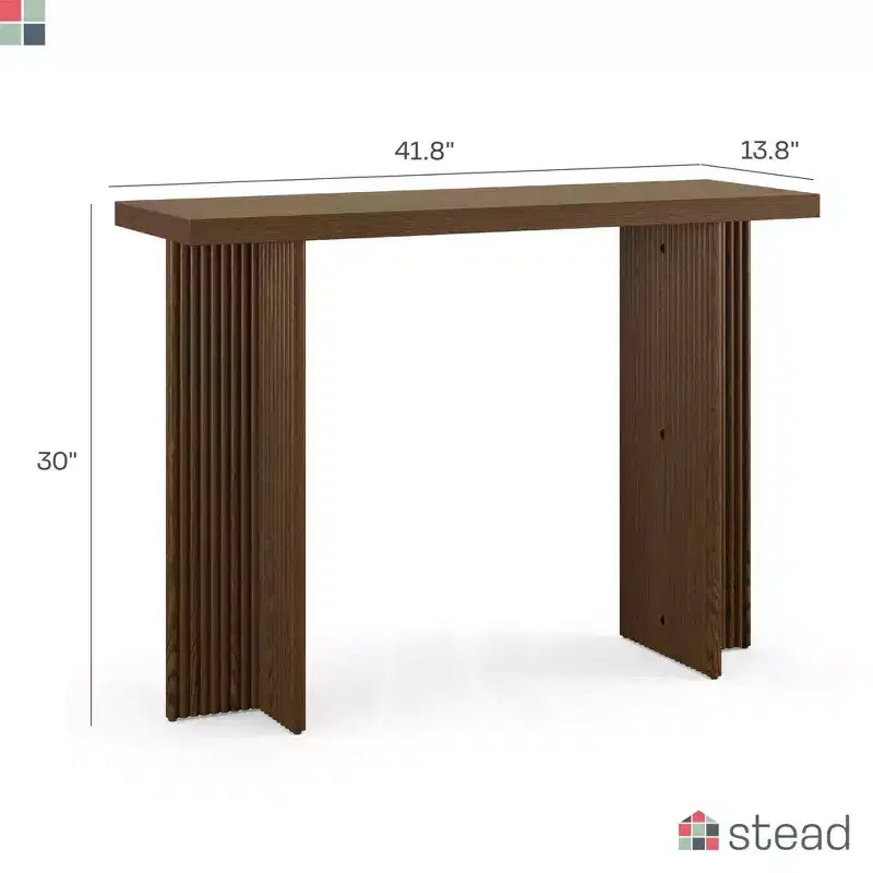 Console cannelée avec plateau en bois de chêne – Table d'entrée étroite, design moderne du milieu du siècle