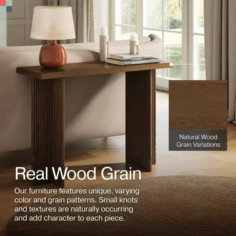 Console cannelée avec plateau en bois de chêne – Table d'entrée étroite, design moderne du milieu du siècle