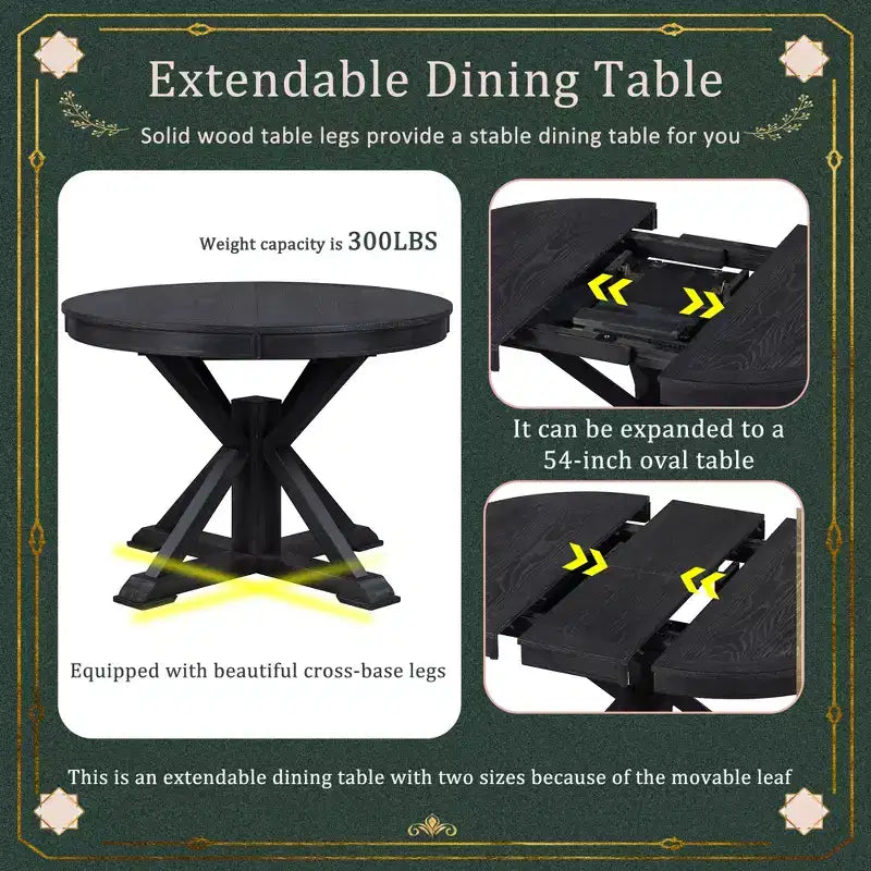 Table de salle à manger extensible Whisen Retro Functionnelle avec une rallonge de 12 feuilles