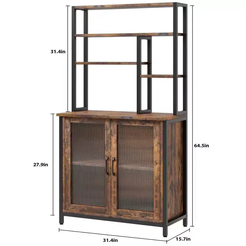 Étagère de boulanger à 5 niveaux avec armoire et crochets - Support à micro-ondes vintage et station de café de 162 cm