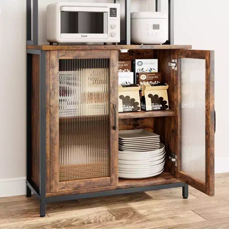 Étagère de boulanger à 5 niveaux avec armoire et crochets - Support à micro-ondes vintage et station de café de 162 cm