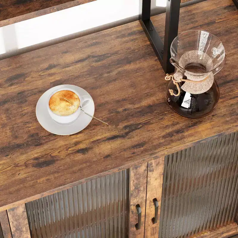 Étagère de boulanger à 5 niveaux avec armoire et crochets - Support à micro-ondes vintage et station de café de 162 cm