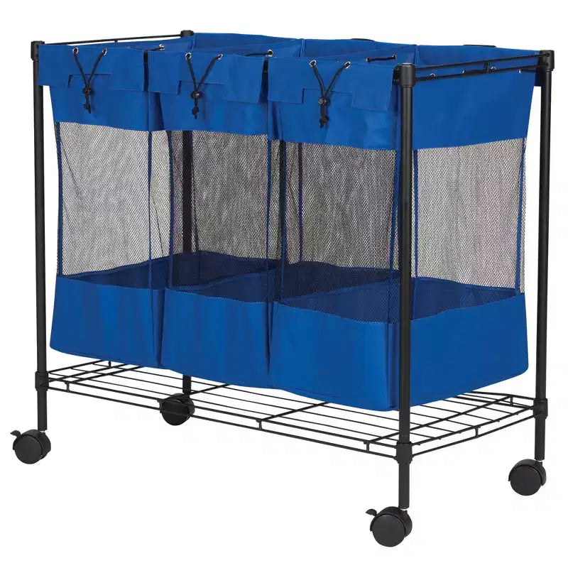 Laundry Sorter with Wheels, Triple Removable Mesh Bags, Blue and Black