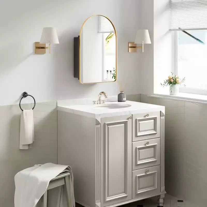 PexFix Armoire à pharmacie de salle de bain murale/encastrée 36x24 avec miroir noir en métal cintré