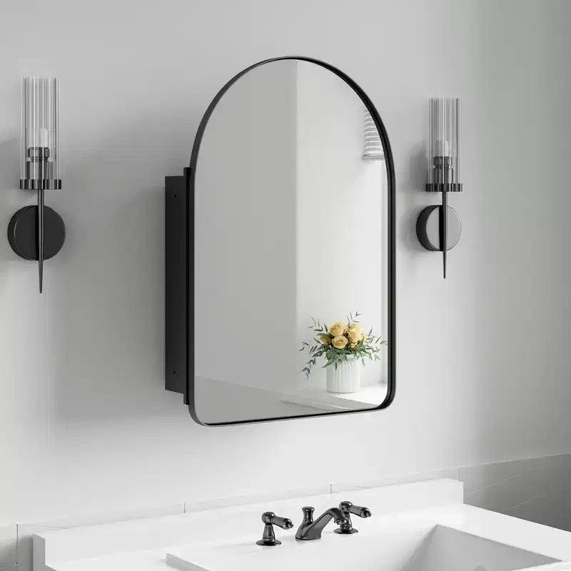PexFix Arched Metal 36x24 Recessed/Surface Mount Medicine Cabinet with Mirror Black