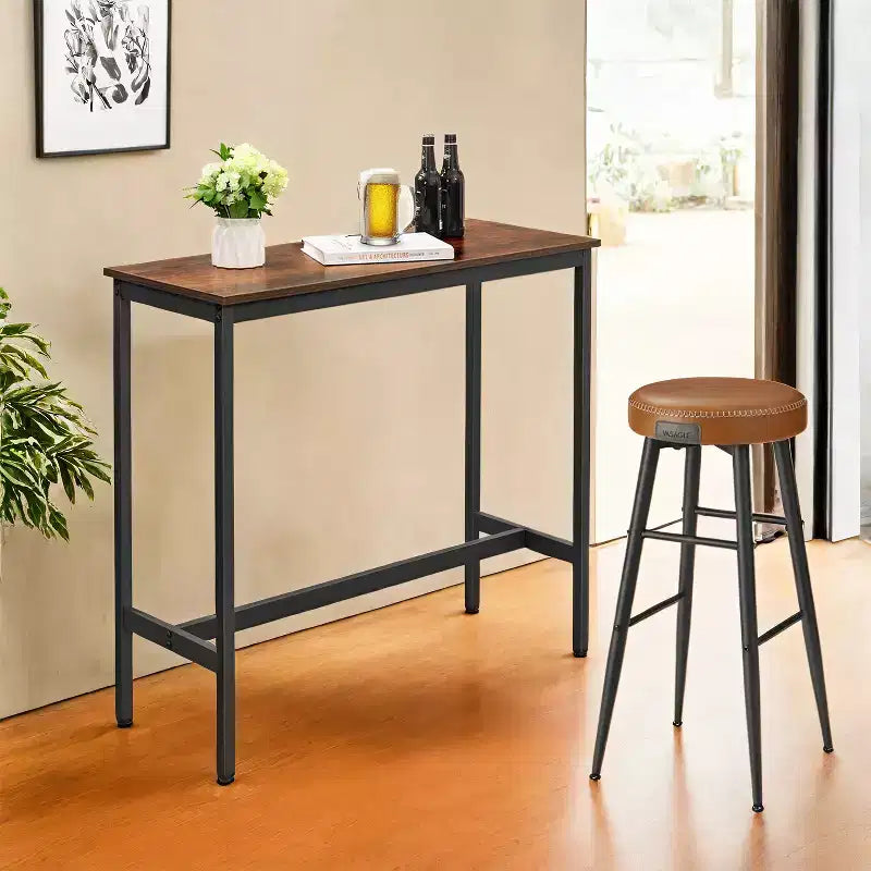 Bar Table, Narrow Long Bar Table, Kitchen Dining Table, Sturdy Metal Frame, Industrial Design, Rustic Brown