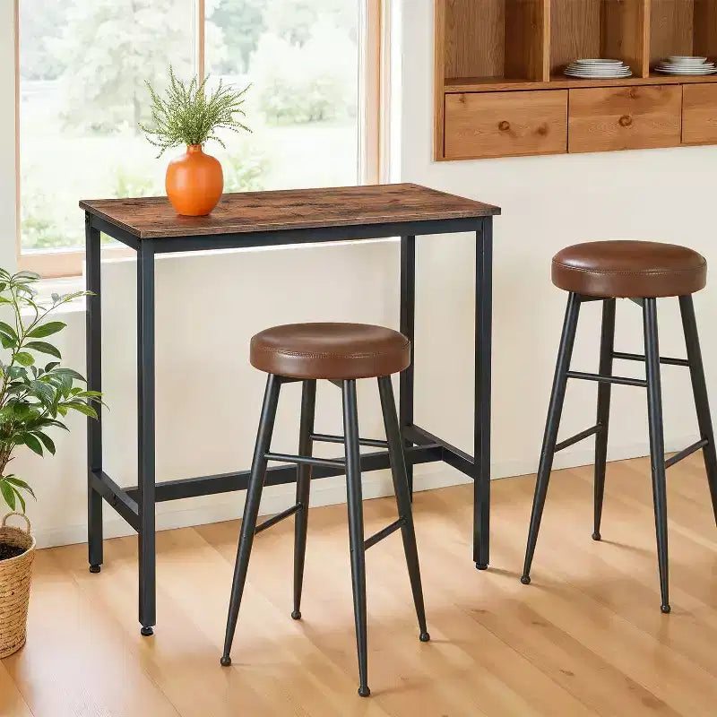 Table de bar industrielle étroite - Table de cuisine/salle à manger rustique marron avec cadre en métal robuste, pour 2 personnes