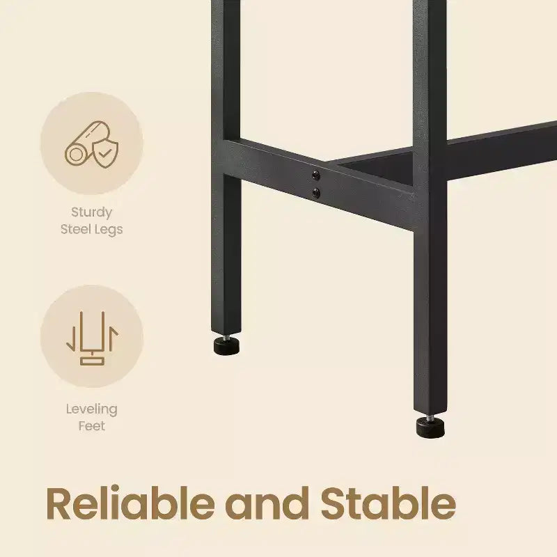 Table de bar industrielle étroite - Table de cuisine/salle à manger rustique marron avec cadre en métal robuste, pour 2 personnes