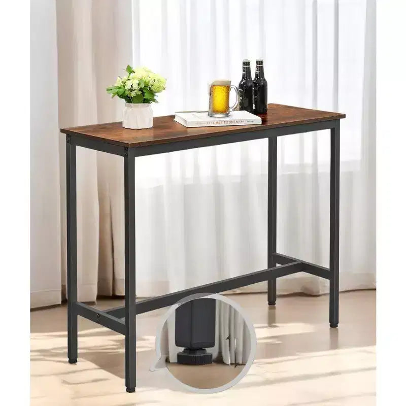 Table de bar industrielle étroite - Table de cuisine/salle à manger rustique marron avec cadre en métal robuste, pour 2 personnes