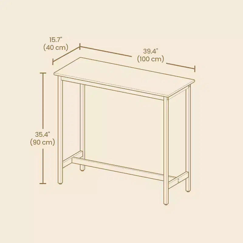 Table de bar industrielle étroite - Table de cuisine/salle à manger rustique marron avec cadre en métal robuste, pour 2 personnes