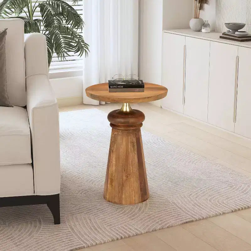 Christopher Knight Home Ember Mango Wood Round End Table, Gold/Natural