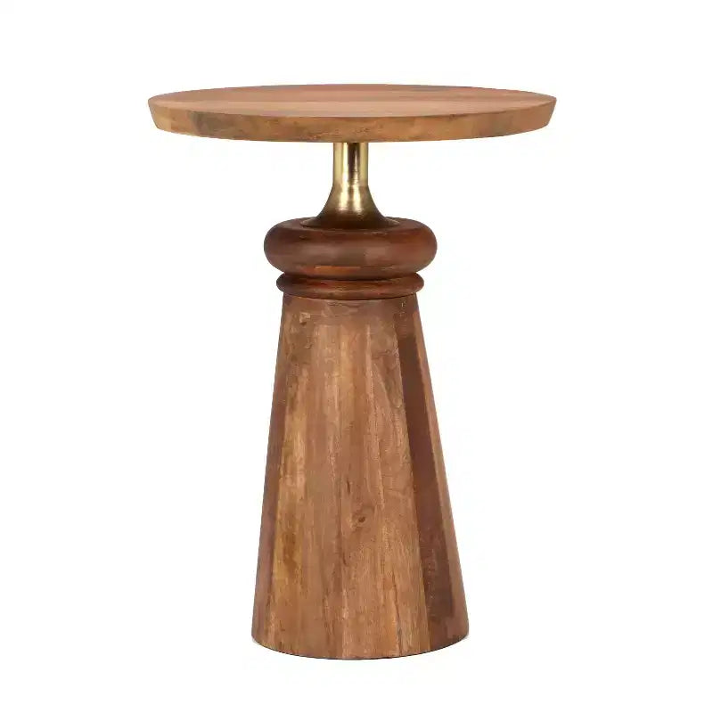 Table d'appoint ronde en manguier et métal doré - Table d'appoint moderne, 57 cm H