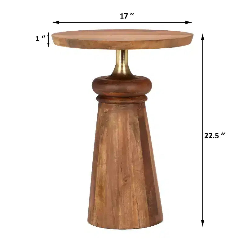 Table d'appoint ronde en manguier et métal doré - Table d'appoint moderne, 57 cm H