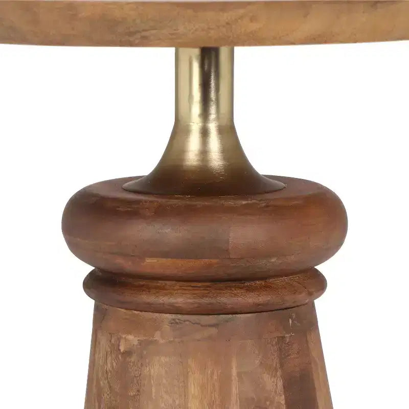 Table d'appoint ronde en manguier et métal doré - Table d'appoint moderne, 57 cm H