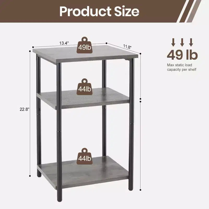 JIONJOY Table d'appoint à 3 niveaux avec pieds réglables - Table de chevet et d'appoint pour petits espaces