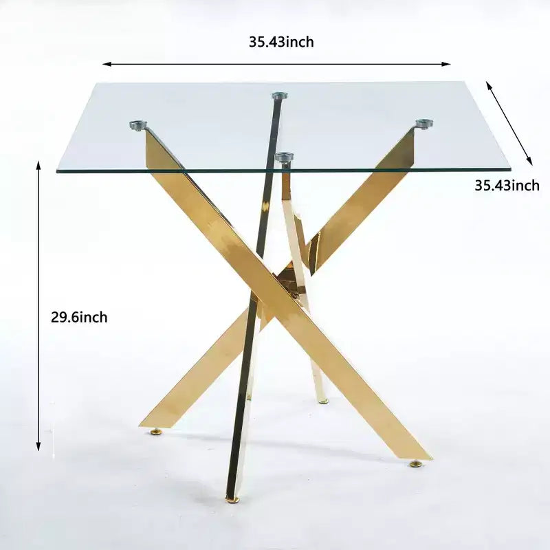 Table de salle à manger ronde en verre trempé avec pieds en métal croisés - Table de salon peu encombrante