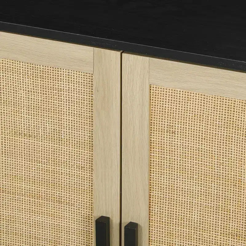 Buffet bahut bohème avec portes et étagères en rotin - Meuble de bar à café pour salon et couloir