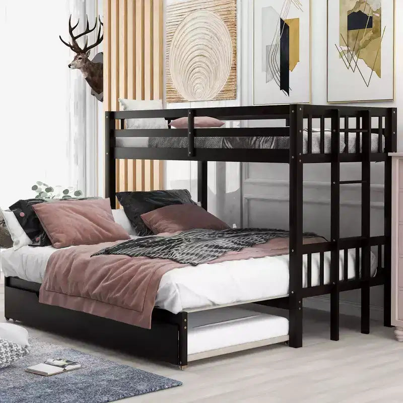 Whisen Exquisite design Wood Twin over Pull-out Bunk Bed with Trundle