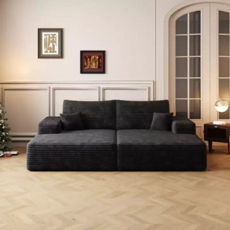 Modern Sofa With Dual sleeper, Lounger for Moviebonus room,No Assembly Required,Black