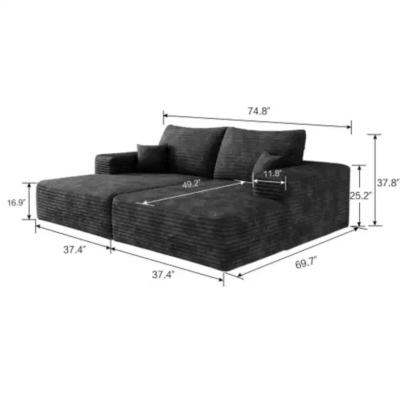 Canapé Moderne Avec Double Couchage, Méridienne pour Salle de Cinéma/Salle de Jeux, Aucun Assemblage Requis, Noir