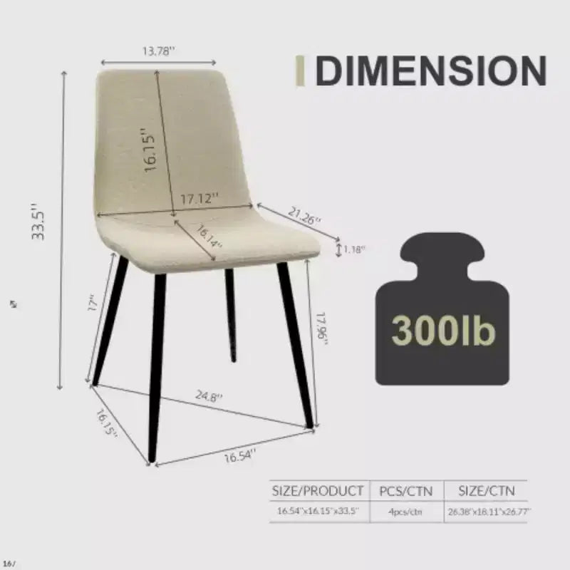 Ensemble de 4 chaises de salle à manger tapissées en lin avec pieds en métal noir