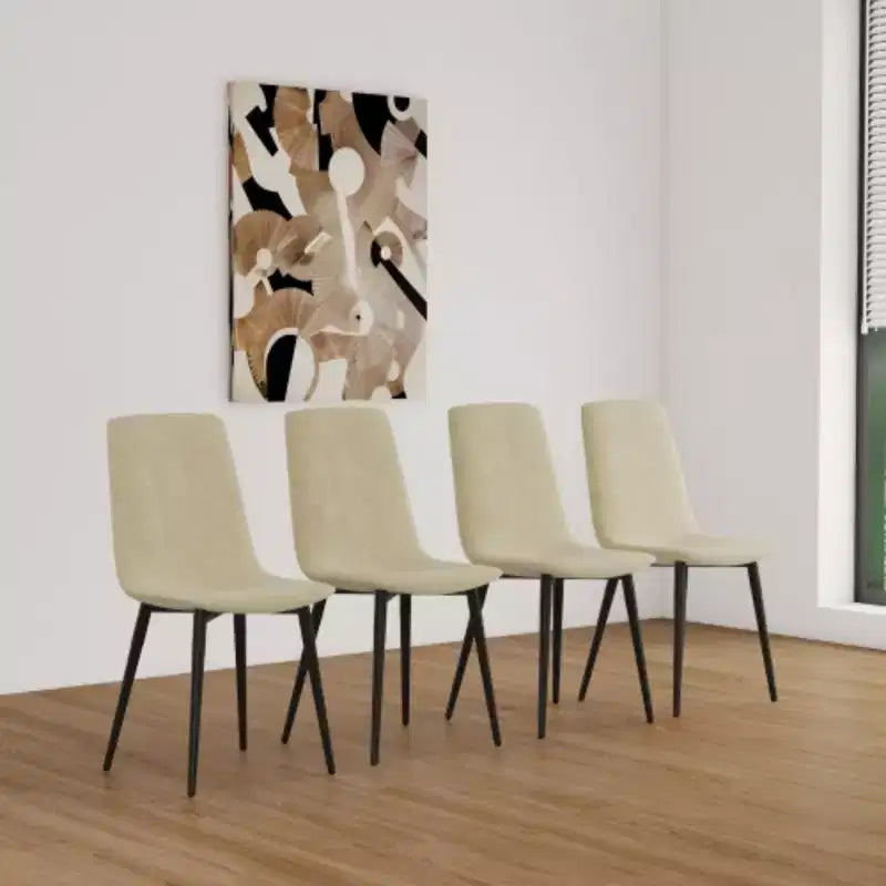 Ensemble de 4 chaises de salle à manger tapissées en lin avec pieds en métal noir