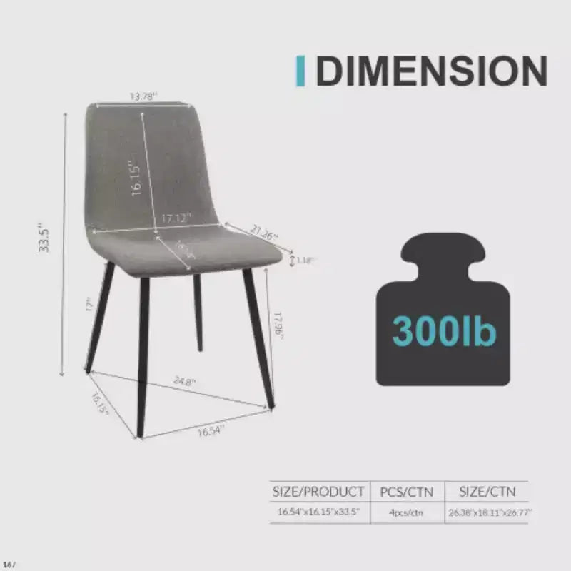 Ensemble de 4 chaises de salle à manger tapissées en lin avec pieds en métal noir
