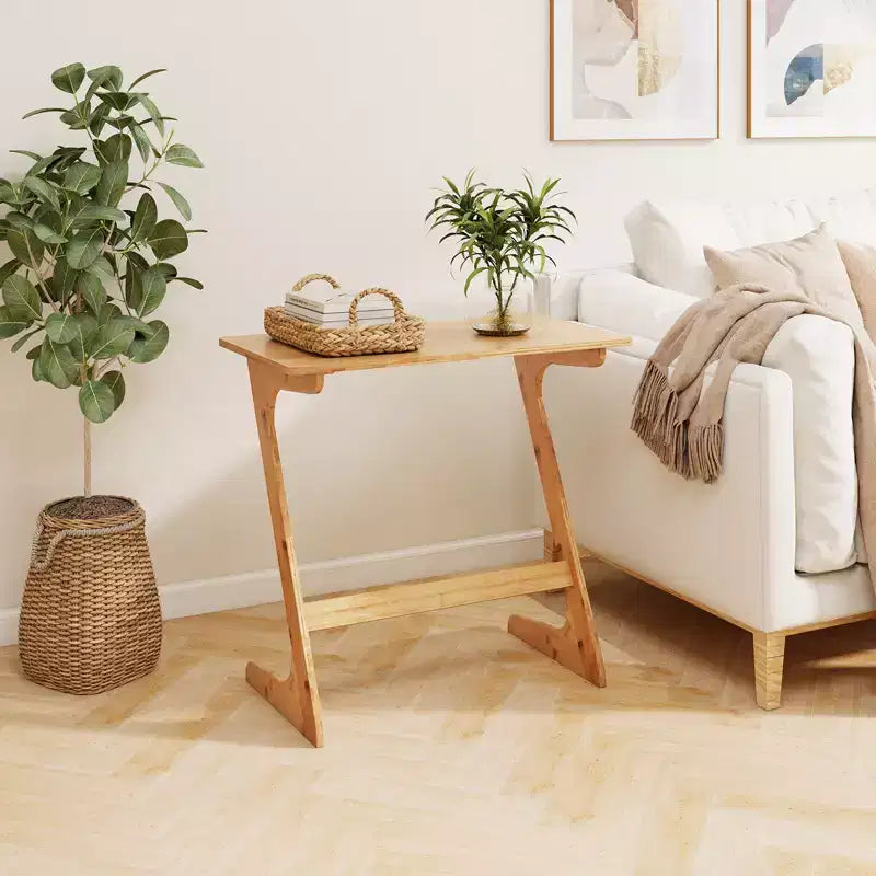 Table d'appoint de canapé Costway en bambou en forme de Z avec plateau spacieux, table de chevet peu encombrante, plateau de collation TV naturel/marron