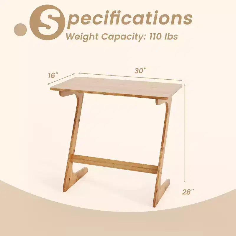 Table d'appoint de canapé Costway en bambou en forme de Z avec plateau spacieux, table de chevet peu encombrante, plateau de collation TV naturel/marron