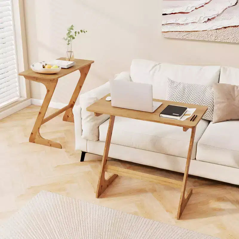 Table d'appoint de canapé Costway en bambou en forme de Z avec plateau spacieux, table de chevet peu encombrante, plateau de collation TV naturel/marron