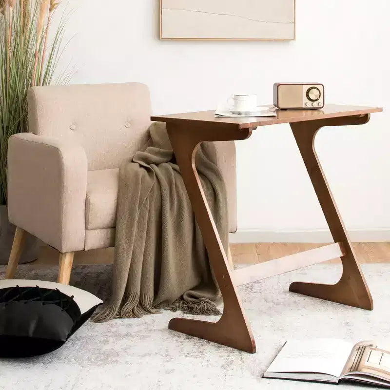 Table d'appoint de canapé Costway en bambou en forme de Z avec plateau spacieux, table de chevet peu encombrante, plateau de collation TV naturel/marron