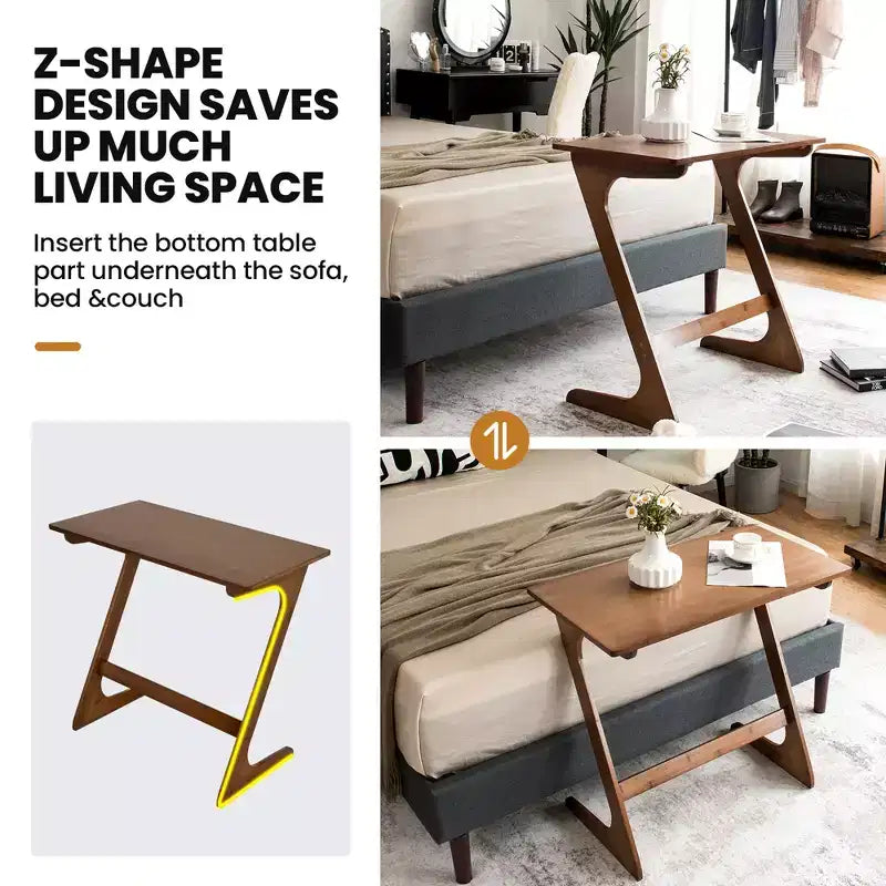 Table d'appoint de canapé Costway en bambou en forme de Z avec plateau spacieux, table de chevet peu encombrante, plateau de collation TV naturel/marron