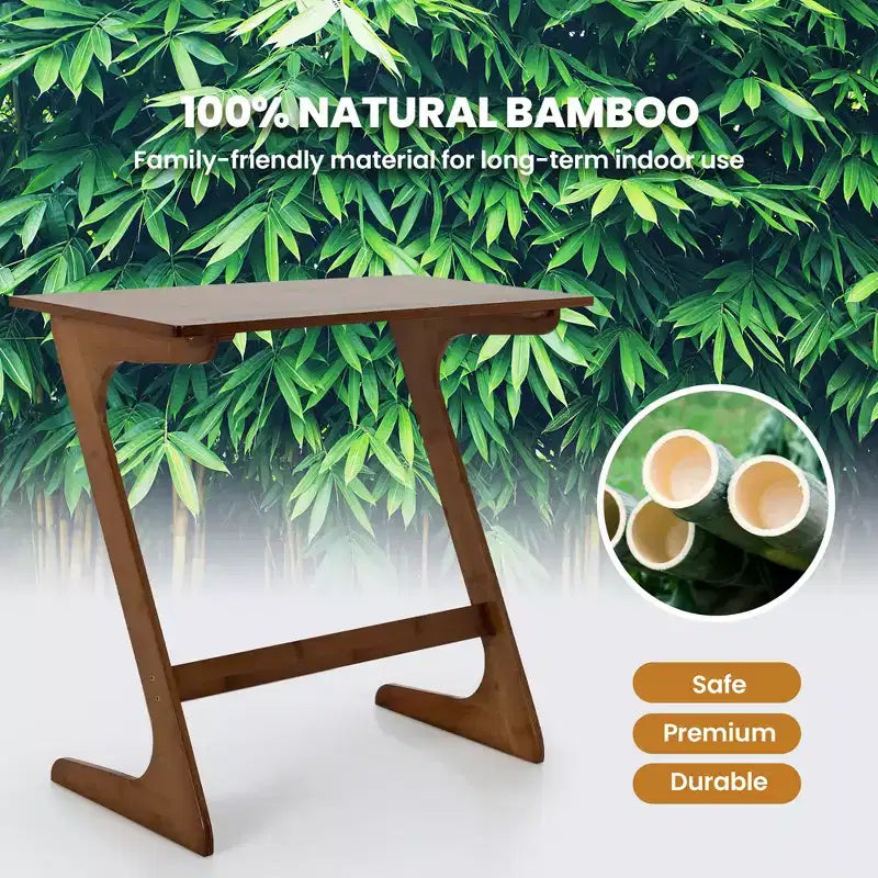 Table d'appoint de canapé Costway en bambou en forme de Z avec plateau spacieux, table de chevet peu encombrante, plateau de collation TV naturel/marron