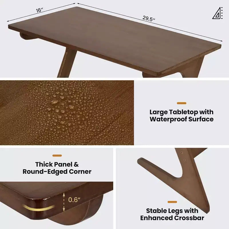 Table d'appoint de canapé Costway en bambou en forme de Z avec plateau spacieux, table de chevet peu encombrante, plateau de collation TV naturel/marron