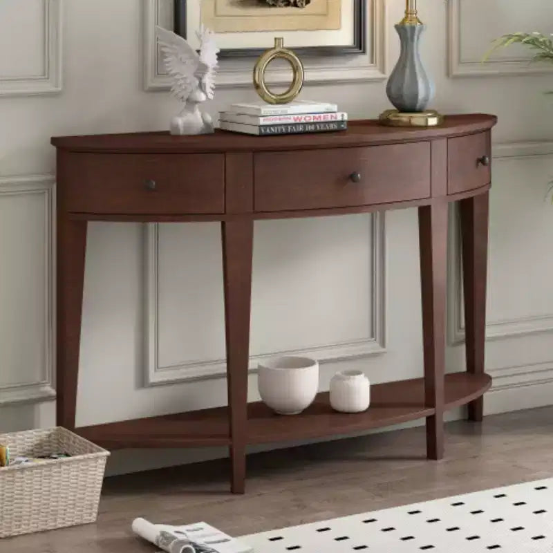 Console moderne incurvée Table de canapé avec 3 tiroirs et 1 étagère pour couloir, entrée, salon