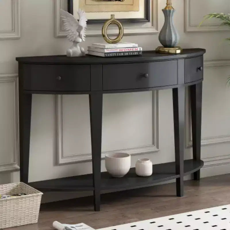 Modern Curved Console Table Sofa Table with 3 drawers and 1 Shelf for Hallway, Entryway, Living Room