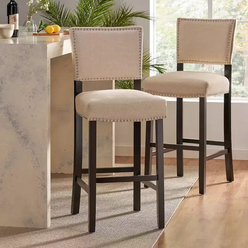 Tabourets de Bar rembourrés en Faux Cuir Contemporains Christopher Knight Home Mayfield avec Rivets Décoratifs (Lot de 2)