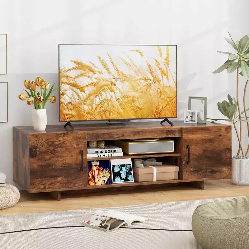 Meuble TV moderne pour téléviseurs de 70 pouces avec prise de courant, ports USB et gestion des câbles - Centre de divertissement avec rangement