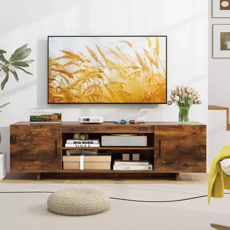 Meuble TV moderne pour téléviseurs de 70 pouces avec prise de courant, ports USB et gestion des câbles - Centre de divertissement avec rangement