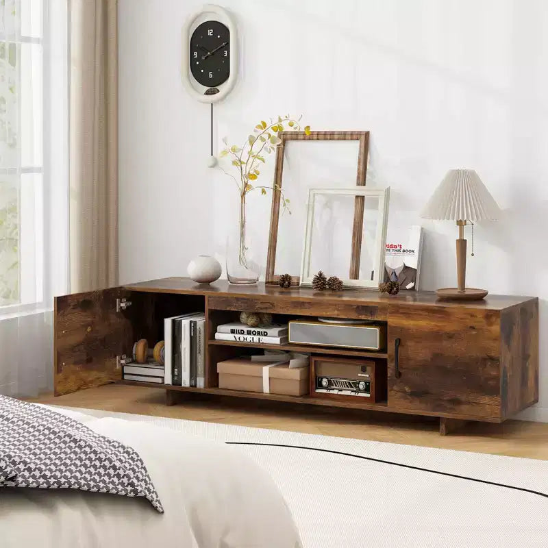Meuble TV moderne pour téléviseurs de 70 pouces avec prise de courant, ports USB et gestion des câbles - Centre de divertissement avec rangement