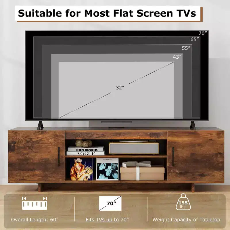 Meuble TV moderne pour téléviseurs de 70 pouces avec prise de courant, ports USB et gestion des câbles - Centre de divertissement avec rangement