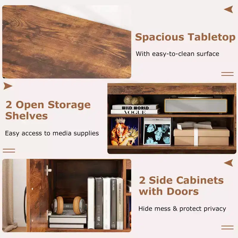Meuble TV moderne pour téléviseurs de 70 pouces avec prise de courant, ports USB et gestion des câbles - Centre de divertissement avec rangement