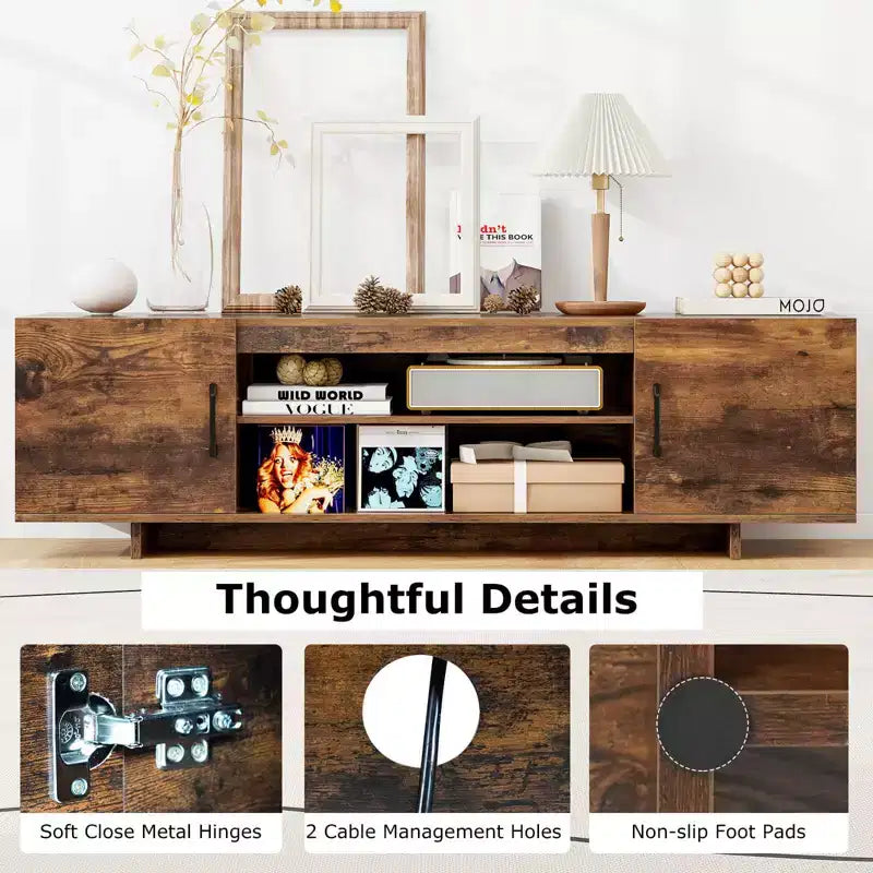 Meuble TV moderne pour téléviseurs de 70 pouces avec prise de courant, ports USB et gestion des câbles - Centre de divertissement avec rangement