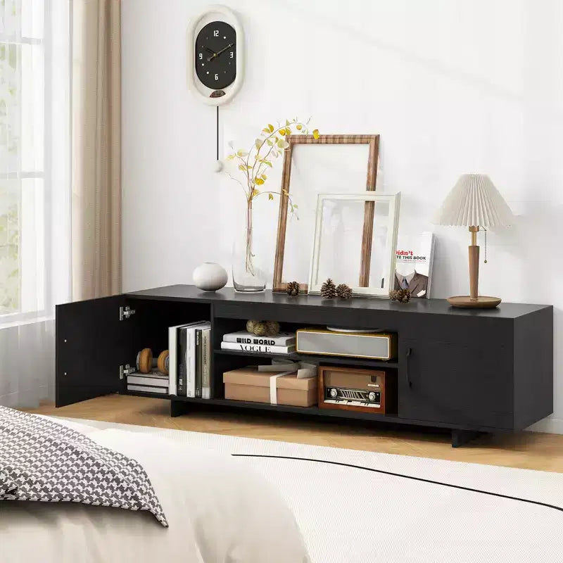 Meuble TV moderne pour téléviseurs de 70 pouces avec prise de courant, ports USB et gestion des câbles - Centre de divertissement avec rangement