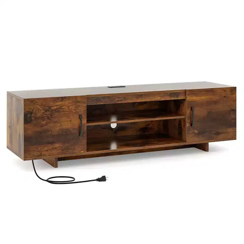 Meuble TV moderne pour téléviseurs de 70 pouces avec prise de courant, ports USB et gestion des câbles - Centre de divertissement avec rangement