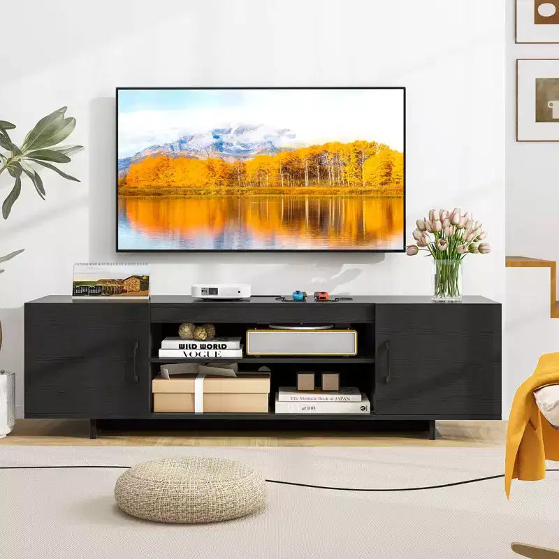 Meuble TV moderne pour téléviseurs de 70 pouces avec prise de courant, ports USB et gestion des câbles - Centre de divertissement avec rangement