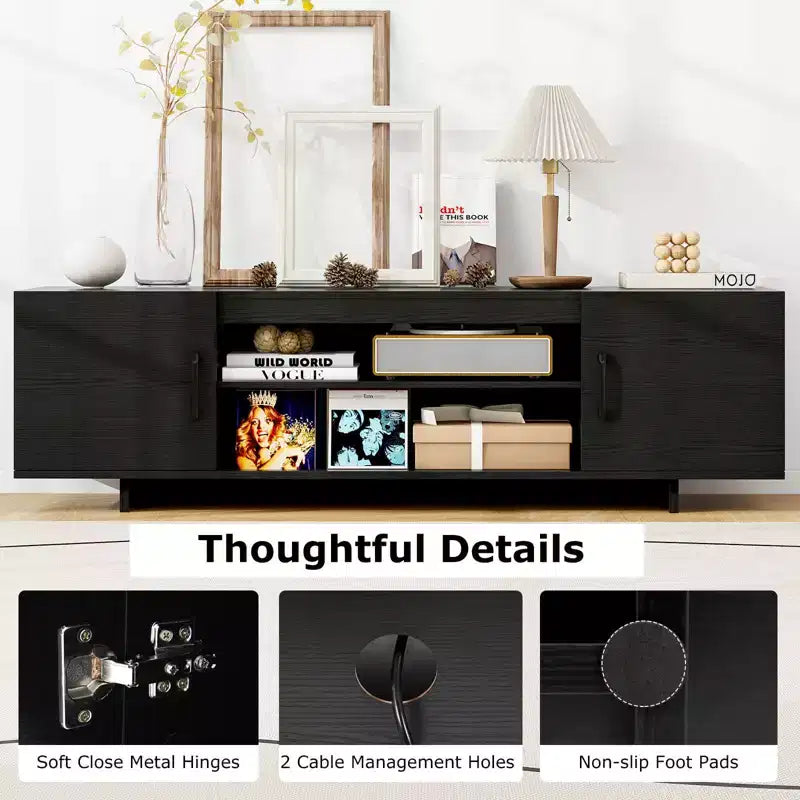 Meuble TV moderne pour téléviseurs de 70 pouces avec prise de courant, ports USB et gestion des câbles - Centre de divertissement avec rangement