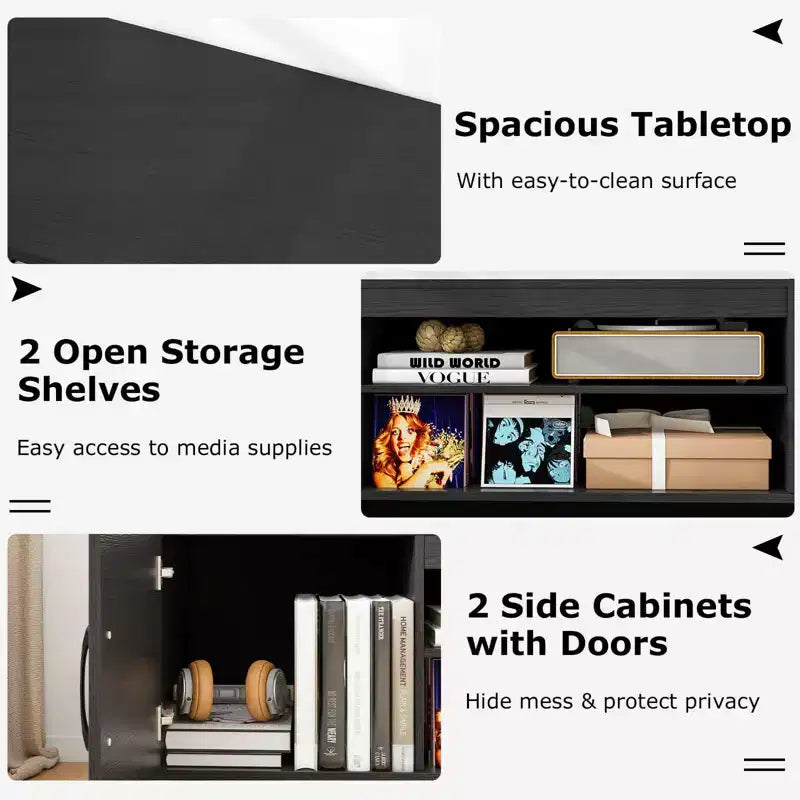 Meuble TV moderne pour téléviseurs de 70 pouces avec prise de courant, ports USB et gestion des câbles - Centre de divertissement avec rangement