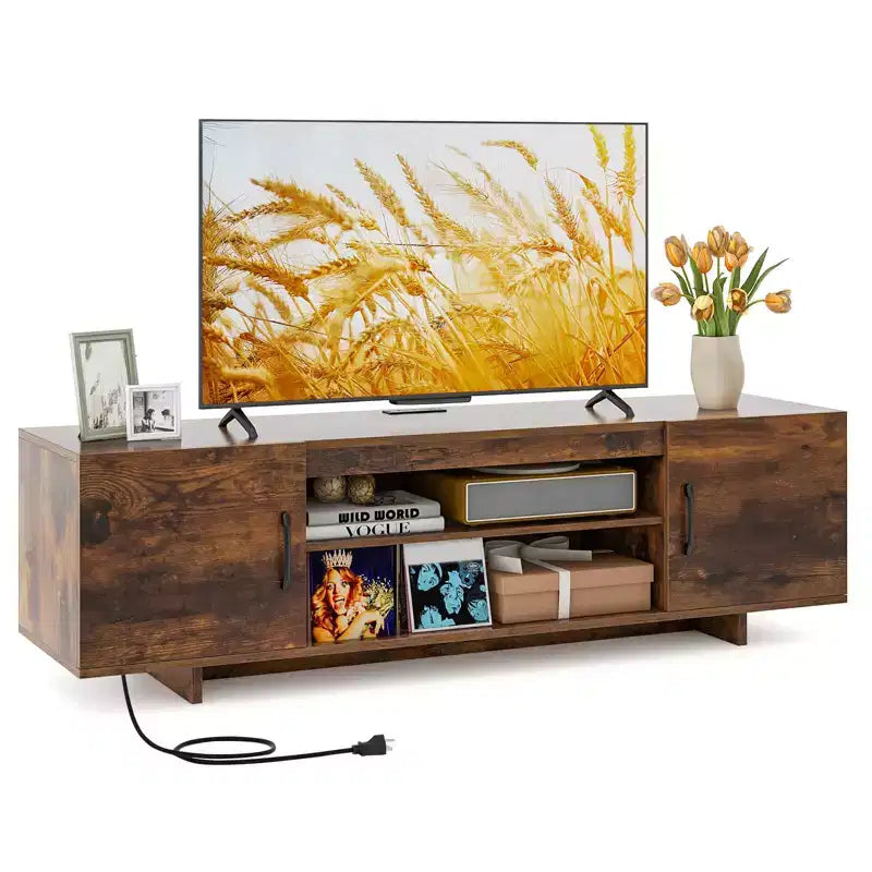 Meuble TV moderne pour téléviseurs de 70 pouces avec prise de courant, ports USB et gestion des câbles - Centre de divertissement avec rangement