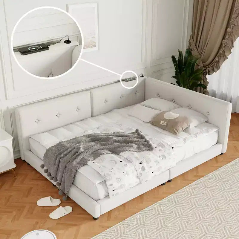 Whisen Modern Upholstered platform bed with USB Ports